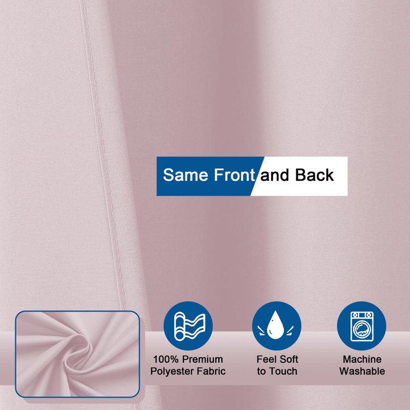 OVZME Zora 96 Inch Shower Curtain Set with 12 Plastic Hooks, Plain Fabric Shower Curtain for Bathroom - Extra Long Shower Curtain, Water Resistance, Machine Washable Soft Cloth, 72WX96L, Blush Pink - Image 3